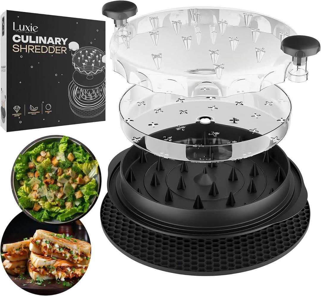 Luxie Chicken Shredder Tool for Kitchen, Non-Slip Base Meat Shredder for Meat, Cheese & Veggies, BPA Free Chicken Breast Shredder with Safe Chopping & Comfort Handle (Black)
