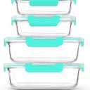 [80 oz & 36 oz]Extra Large Glass Food Storage/Baking Containers Set with Lids, 2 Pack 80 oz(10 cup)&2 Pack 36 oz (4.5 cup)Airtight Glass Container,Microwave,Oven,Freezer and Dishwasher, Green (Clear)