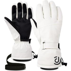 Winter Gloves Men Women Warm Waterproof Ski 5 Layer Touch Screen Snow Gloves for Cold Weather (Large, White)