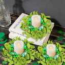 St. Patrick's Day Small Candle Rings, 6 Pcs Shamrock Wreaths with Glitter Shamrock Clovers for Table Centerpieces, Front Door, Wall, Window Indoor Outdoor Holiday Decor
