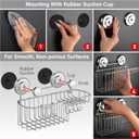 HASKO Suction Cup Shower Caddy Basket for Shampoo, Shower Suction Shelf Organizer, Basket with Soap Holder and Hooks, Stainless Steel Shampoo Holder for Bathroom Storage, Chrome