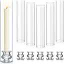 6 Set Hurricane Glass Candlestick Holders 12.6" Two Side Open Glass Candle Holders and 2.2" Taper Candlesticks Holder Bulk for Table Centerpiece Wedding Christmas Home Decor