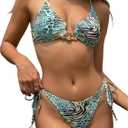 ZAFUL Women's Sexy Cutout Bikini Set High Cut Textured Metal Ring Cheeky Swimsuit Two Piece Bathing Suit (M)