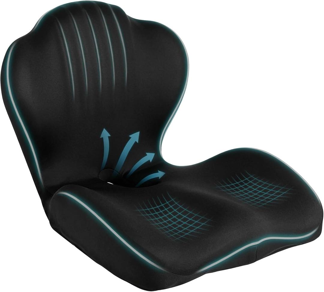 Ergonomic Seat Cushion with Lumbar Support, Memory Foam Chair Pad | Integrated lumbar support | Memory foam | Hollow center | 15.7 x 17.3 x 14.6 in | for office chair and car seat