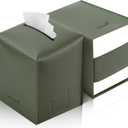 Tissue Box Cover 5X5X5'' PU Leather Tissue Holder Square Tissue Cube Box Organizer for Bathroom Vanity Countertop, Car, Night Stands, Office, Home, Kitchen (2Pack, Dark Green)