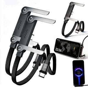 240W Braided Foldable Phone Stand Cord - 2 PCS Invisible Holder Charger Cable with Stand,T-Shaped Foldable Durable Type-C to Type-C for Smartphones & Tablets, 4.9FT