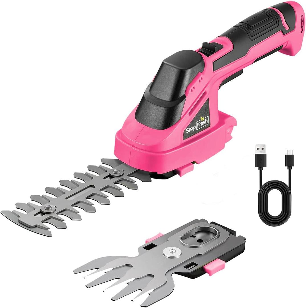 SnapFresh Cordless Grass Shears, 2-in-1 Handheld Hedge Trimmer, 7.2V Electric Grass Trimmer, Lightweight & Portable Hedge Shear with Charger, Shrubbery Trimmer for Garden Yard Lawn(Pink)