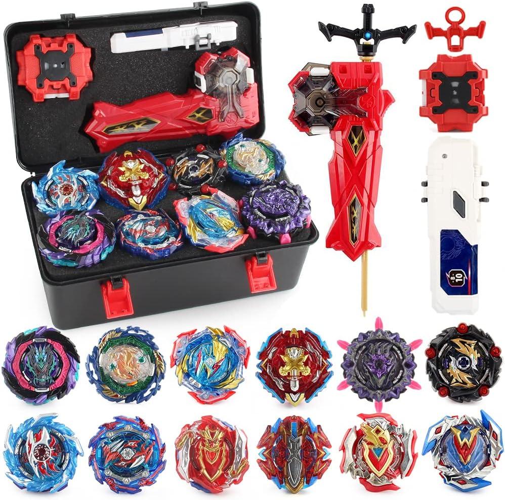 Daoyehsy Bey Battle Top Burst Metal Fusion Attack Set, 12 Spinning Tops 3 Launchers Combat Battle Toy with Portable Storage Box Present for Kids Ages 8 10 12+