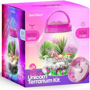 Dan&Darci Light-Up Unicorn Terrarium Kit for Kids - Kid Christmas Birthday Gifts - Best Unicorn Toys & Activities Kits Presents - Arts & Crafts for Girls & Boys Age 4 5 6 7 8-12 Year Old Girl Gift