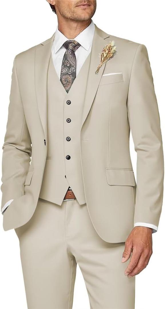 Wangyue Mens Suit 3 Piece Slim Fit Suit for Men Formal Business Suit Wedding Groom Prom Tuxedo Dinner Party XL