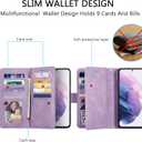 UEEBAI Wallet Case for Samsung Galaxy S21 5G, Retro 9 Card Holder Slots Zipper Pocket PU Leather Handbag Cover Magnetic Closure Kickstand with Wrist Strap TPU Shockproof Flip Case - Glitter Purple