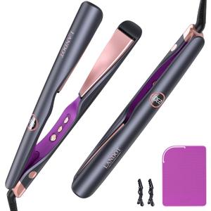 LANDOT 2-in-1 Hair Straightener and Curler - Twist Flat Iron Curling Iron for Smooth Curls & Sleek Straight Salon Results - Dual Voltage Ceramic Straightener Adjustable Temp for All Hair Types