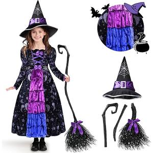 Spooktacular Creations Halloween Child Girl Purple Witch Costume, Toddler Stars and Moon Witch Dress for Kids Halloween Pretend and Play Parties (Small, 5-7yr) Clothing, Shoes & Jewelry