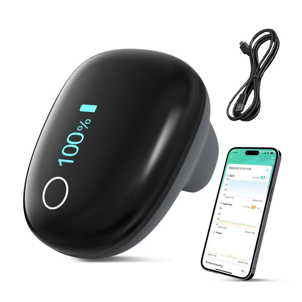 Ring Pulse Oximeter Fingertip | Continuous Oxygen Monitor Fingertip with Alarm O2 Continuous Pulse Oximeter Finger | Rechargeable Overnight Oximeter with Bundle APP & PC/Export Sleep Report