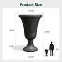 23.6" Tall Plastic Urn Planters for Outdoor Plants, Set of 2 Heavy-Duty Classic Indoor Large Flower Pots with Drainage Holes & Trophy Design, Outdoor Planters for Porch, Home Garden, Black, 19.69"D x 15.75"W x 23.62"H