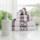 Superior 6-Piece Cotton Towel Set, Decorative Greek Pattern, Home Essentials, Absorbent Towels, Bath Decor, Spa, Resort, Includes 2 Hand, 2 Face and 2 Bath Towels, Athens Collection, Ivory-Chocolate