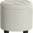 SONGMICS Vanity Stool, Round Ottoman with Storage, Velvet, 17.7"D x 17.7"W x 17.5"H