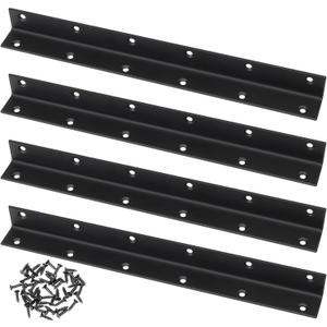 Raised Garden Bed Corner Brackets, 4pcs L Bracket, 90 Degree Angle Brackets, Black Metal Bed Corner Bracket Connectors for Furniture, Wood Frame, Shelf, Cabinet (275x25x25mm)