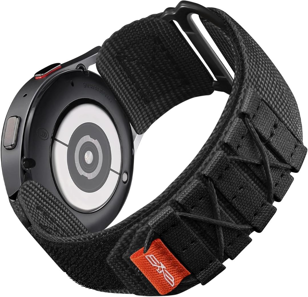 Bandletic 20mm Band Compatible with Samsung Galaxy Watch 7/6/5/4 44mm 40mm/FE 40mm/6 Classic 47mm 43mm/5 Pro/4 Classic/3 41mm, Military Rugged Nylon Sport Strap (Black)