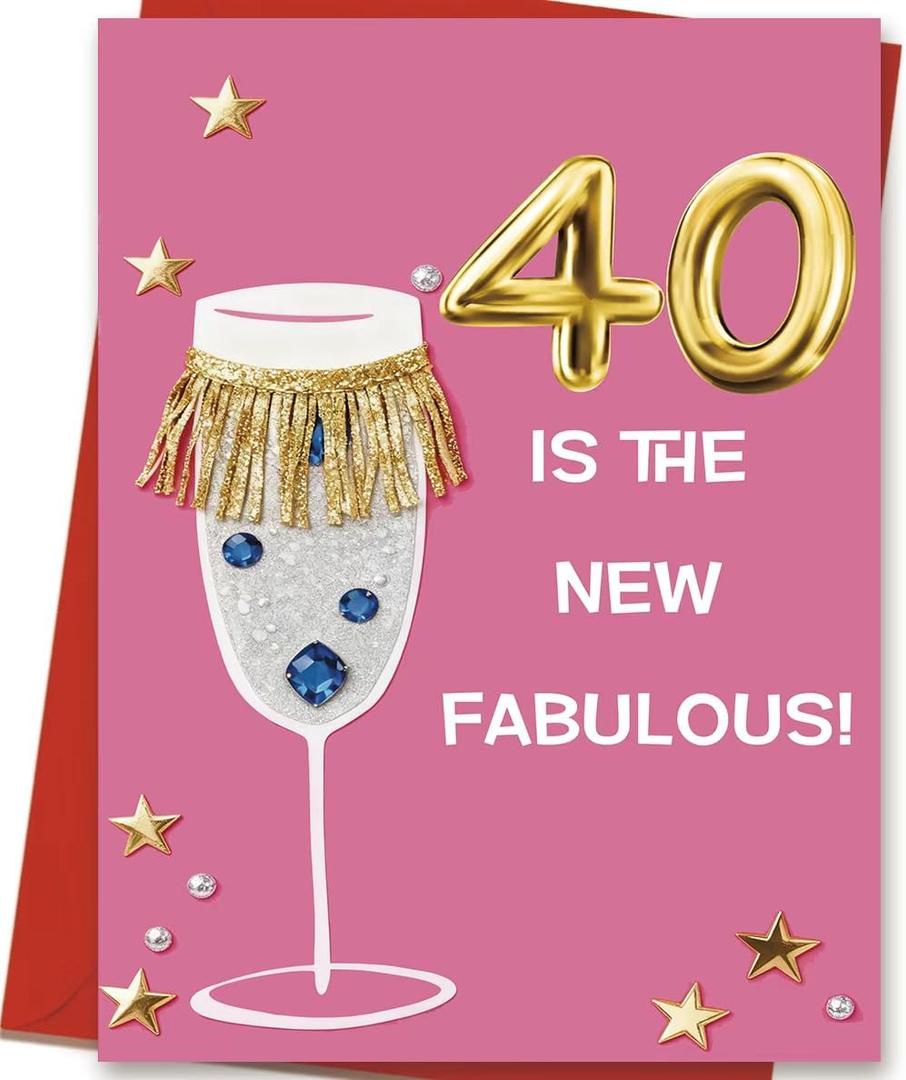 OJsensai Happy 40th Birthday Card & Gifts for Women, 40 Year Old Bday Gifts Ideas for Wife, Happy 40th Birthday Decorations, 8 x 5.3 inches / 20.5 x 13.5 cm