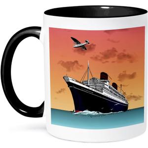 3dRose Tropical Ship Cruise Mug, 11 oz, Multicolor