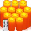 Retisee 12 Pcs Flameless LED Candles Battery Operated with 10-Key Remote Timer, 4" 5" 6" 7" Real Wax Flickering Pillar Orange Flameless Candles for Fall Halloween Thanksgiving Wedding Decor
