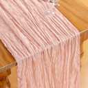 DeZerlor Pink Cheesecloth Table Runner Spring Easter Table Runner Boho Gauze 120 Inches Light Pink Cheese Cloth Table Decor for Wedding Bridal Baby Shower Parties