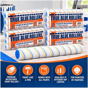 True Blue 18" Professional Paint Roller Covers, 18 Inch, Best for All Types of Painting Surfaces, Refill Bulk Pack (12, 1/2" Nap)