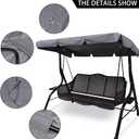 Outdoor Patio Swing Chair Canopy Replacement, 3 Seater Porch Swing Seat Canopy Cover, Waterproof Windproof Anti-UV Heavy Duty Rip Proof Garden Hammock Top Cover, Garden Furniture Covers (Grey, Large)