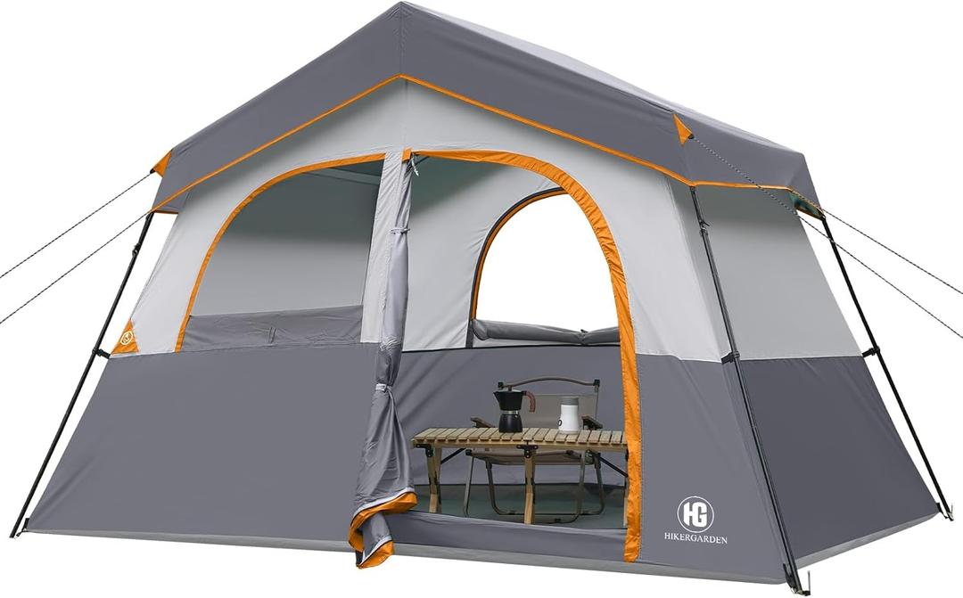 HG 6 Person Camping Tent - Portable Cabin Tent for Camp, Windproof Fabric Easy Set Up Family Tent Outdoor for Hiking, Backpacking, Traveling (Gray)