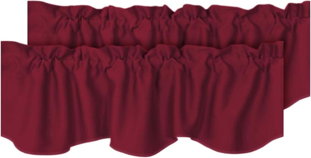 H.VERSAILTEX 2 Panels Christmas Blackout Curtain Valances for Kitchen Windows/Living Room/Bathroom Privacy Protection Rod Pocket Scalloped Window Valance Curtains, 52" W x 18" L, Burgundy