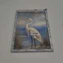Coastal Heron Wooden Wall Art: Ocean Bird Framed Artwork Blue Sea Seascape Painting Beach Seashore Picture Egret Prints for Bathroom Bedroom Home Office (16L" x 11W")
