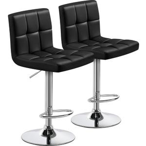Yaheetech Bar Stools Set of 2, Adjustable PU Leather Swivel Barstools, Modern Counter Stools with Back and Footrest, Counter Height Barstools for Bar, Kitchen, Dining Room, Black