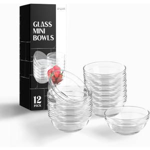 Mini Glass Prep Pinch Bowls, 3.5 inch 4 oz Clear Glass Bowls for Condiments, Small Glass Bowls, and Pinch Bowls (12 Pack)