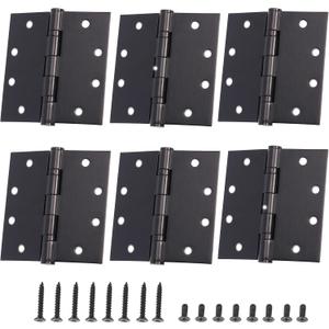 6-Pack 4.5 X 4.5 inch Black Heavy Duty Commercial Door Hinges Thickened, Silent Plain Steel Ball Bearing Door Hinges, Thickness 3 mm Stainless Steel Square Corners with 48 Screws Non-Removable Pin