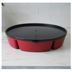 Divided Serving Tray with Lid – Snackle Box Container with Handle – Dishwasher & Microwave Safe – 6-Compartment Round Organizer for Fruits, Veggies, Candy & Nuts – Compact & Travel Friendly (10”)