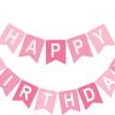 Pink Happy Birthday Banner Birthday Party Banner NO DIY Happy Birthday Sign Pre-Strung Birthday Hanging Decoration for Women Men Girl Boy Party Supplies (Pink)