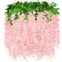 12 Pack Artificial Hanging Flowers Wisteria Garland Lush Long Silk Flower Vines for Outdoor Indoor Wedding Arch Backdrop Party Room Wall Decor (Light Pink)