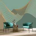 TUNDJ Gold Geometric Line Wallpaper Mural Peel and Stick 137"x100"