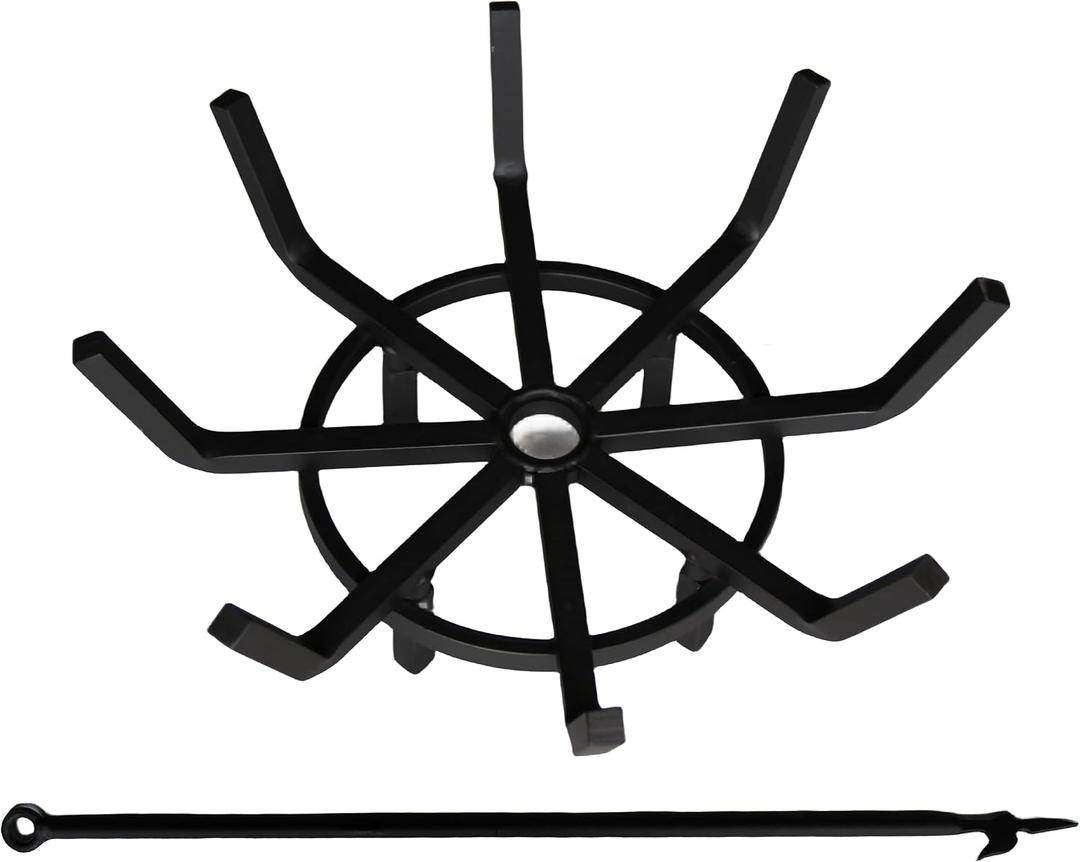 Inch Log Grate Wrought Iron Fire Pit Round Spider Wagon Wheel Firewood Heavy Duty 0.9in Bar Fireplace Stove Burning Rack Holder 4Legs Chimney Hearth Kindling Stacking BG275 (20 Inch)