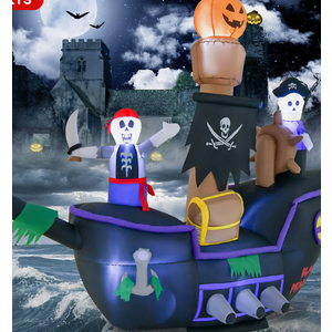 7FT Halloween Inflatable Pirate Ship Skeleton Holiday Decoration w/ LED Lights
