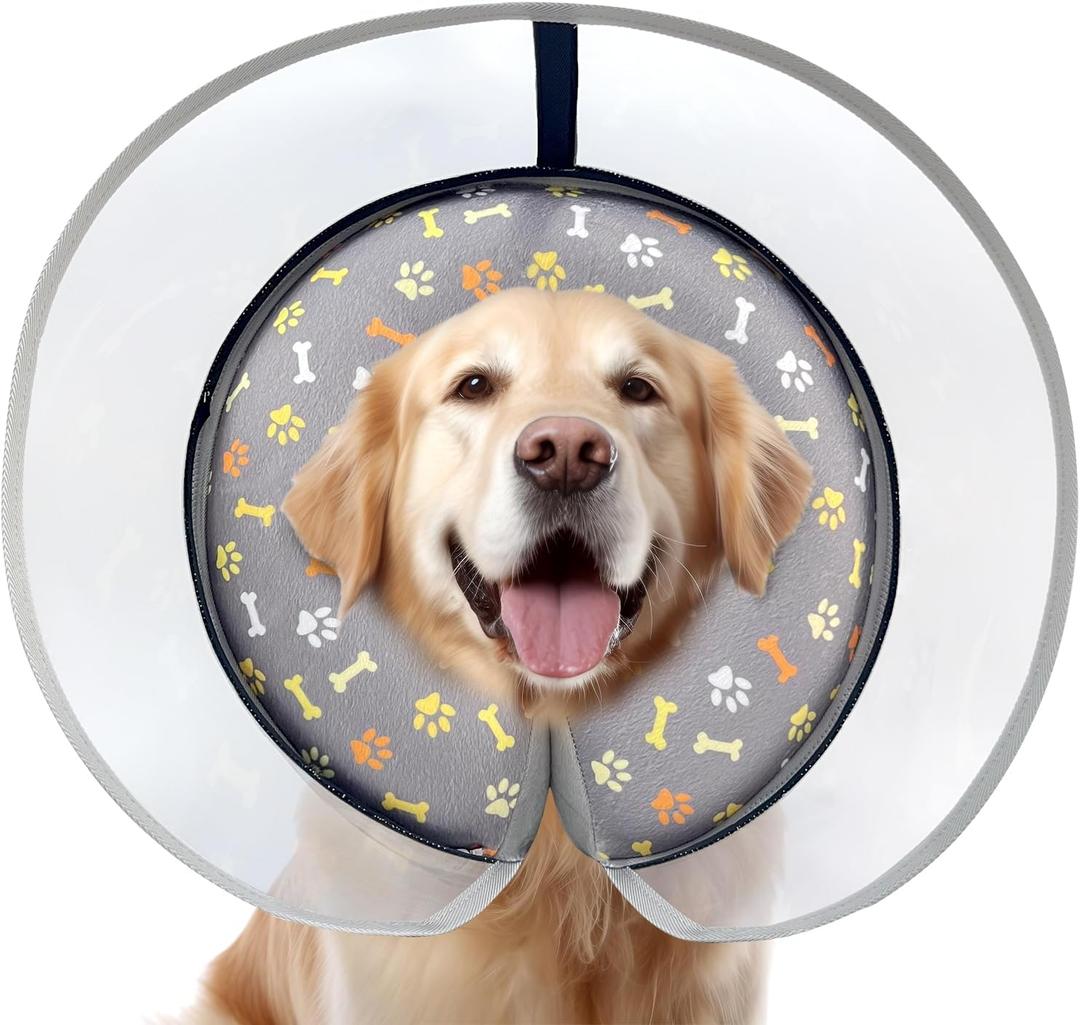 Dog Cone Collar with Enhanced Anti-Licking, Inflatable Dog Cone After Surgery, Adjustable Size with Soft Padding for Small Medium Large Dogs - M+ (Gray)