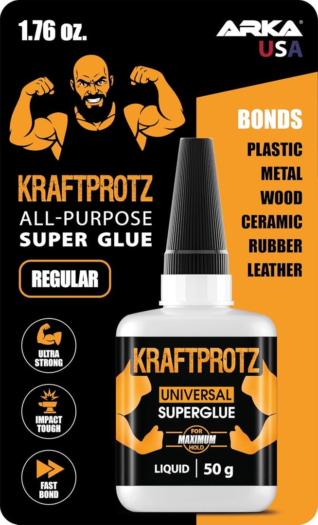 Super Glue All Purpose  50 g / 1.75 oz  Extra Strong Instant Bond for Plastic, Wood, Metal & Glass  Waterproof & Heat Resistant Adhesive for Everyday Repairs  KRAFTPROTZ