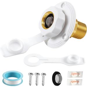 RV City Water Inlet with Check Valve, 3/4 NH Female to 1/2 NPT Male RV Fresh Water Inlet Replacement, RV Water Inlet Connection for RV Camper Motorhome Trailer Marine