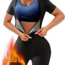 Sauna Suit For Women Weight Loss Workout Sweat Vest Waist Trainer Plus Size Shirt Gym Slimming Shapewear Full Body 44/M Black