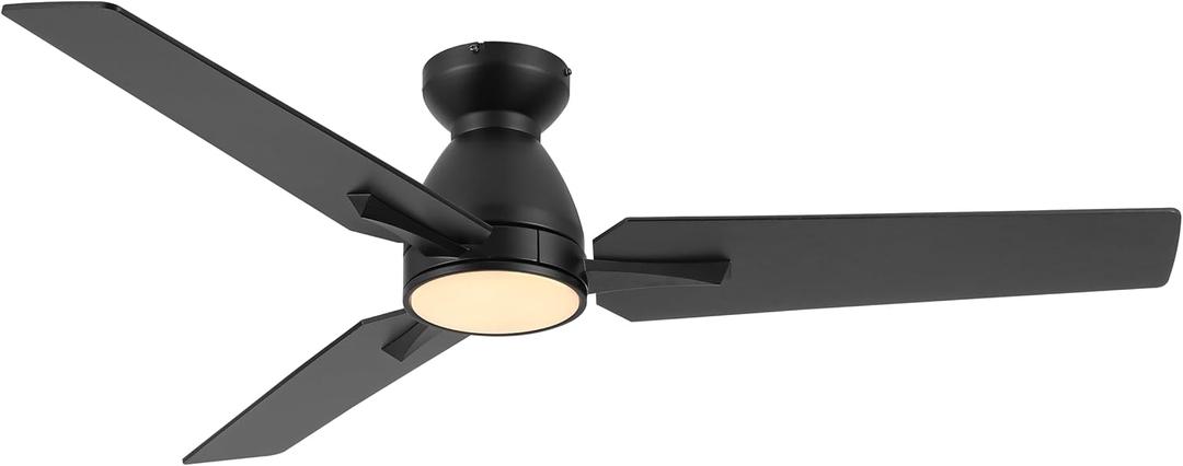 44" Ceiling Fan with Light and Remote, Low Profile Flush Mount Ceiling Fan, Noiseless Reversible DC Motor, for Bedroom/Living Room/Porch Black