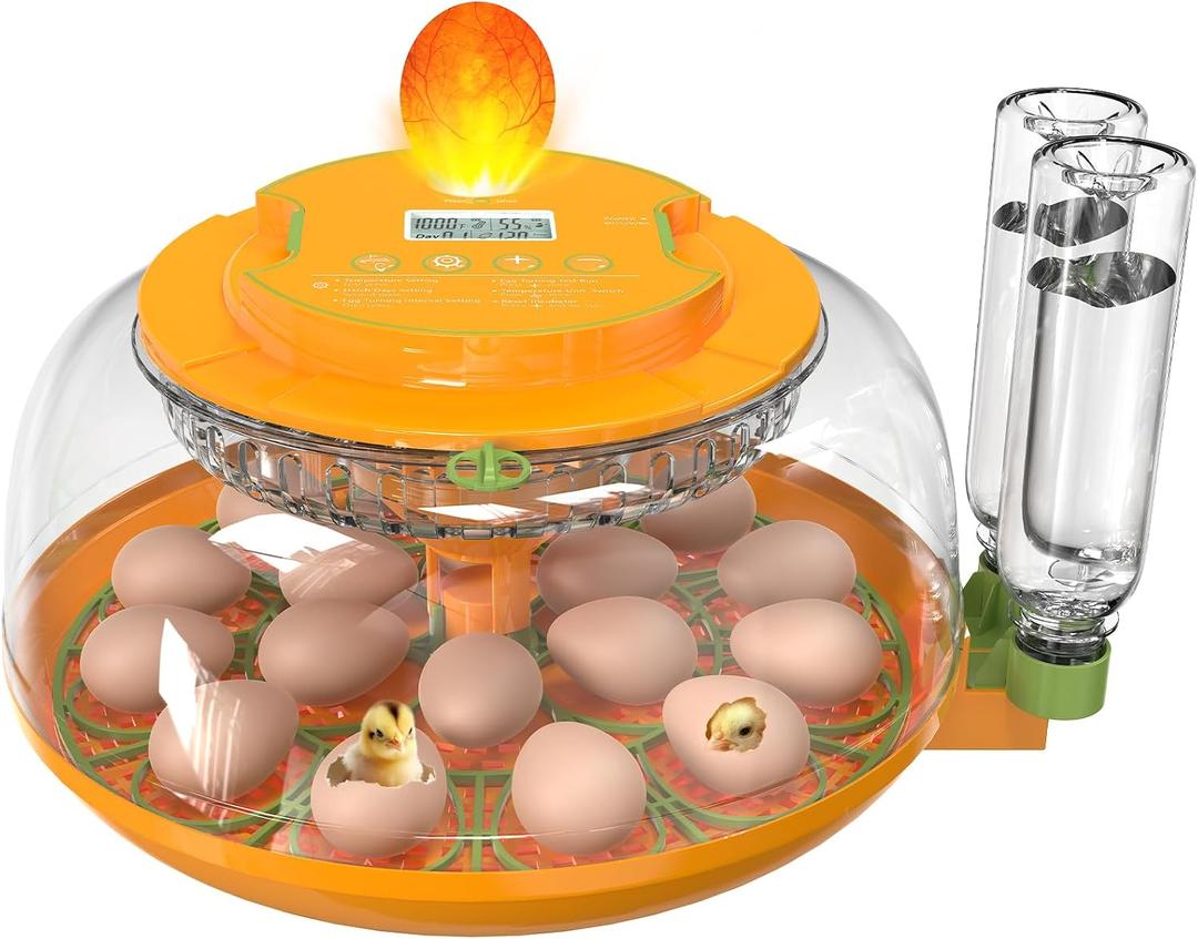 18 Egg Incubator with Automatic Egg Turning and Humidity Control, Egg Candler, Auto Water Replenishment, 2 Size Egg Trays, Air Vent, for Hatching Chicken Duck Quail Goose Eggs