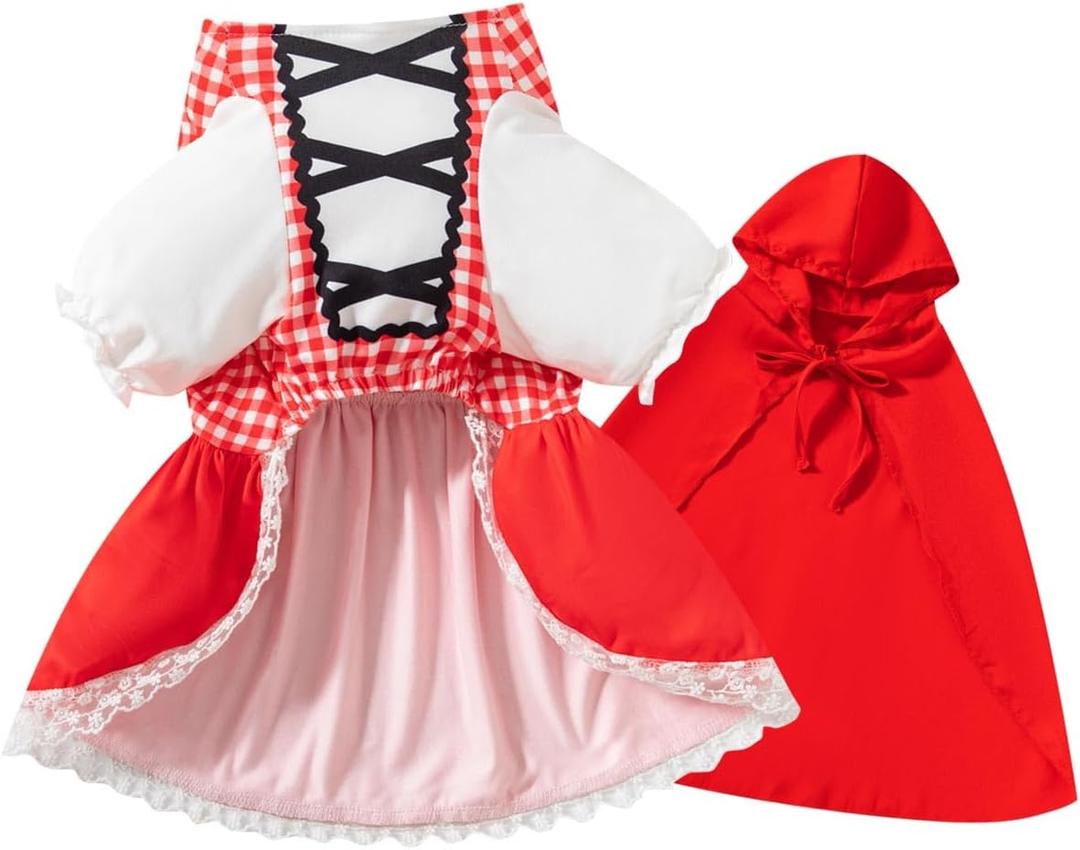 Dog Little Red Riding Hood Costume Halloween Christmas Dress with Cloak (Large)