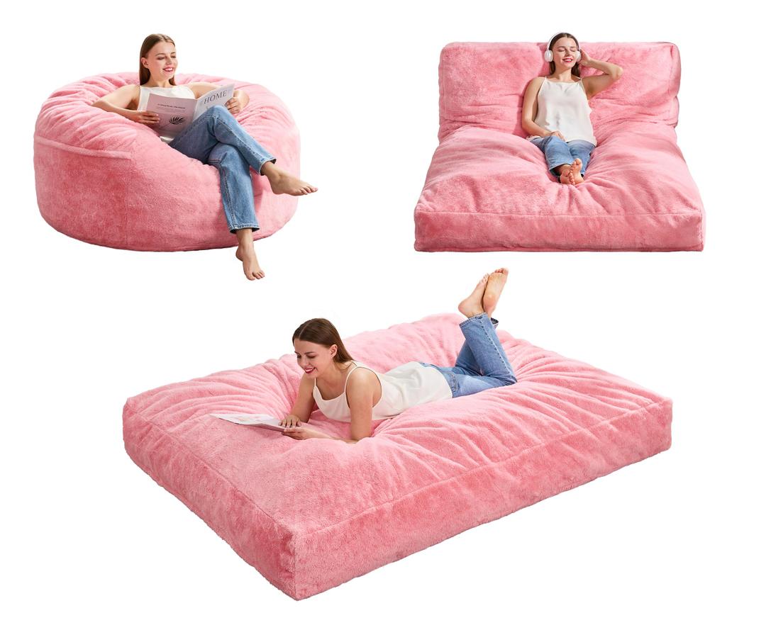 MAXYOYO Giant Bean Bag Chair Bed for Adults, Convertible Beanbag Folds from Lazy Chair to Floor Mattress Bed, Large Floor Sofa Couch, Big Sofa Bed, High-Density Foam Filling, Machine Washable