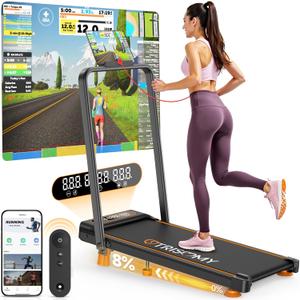 Walking Pad with Incline, Walking Pad Treadmill for Home Office, Upgraded 3.5 HP Under Desk Treadmill 330Lbs Capacity, 4 in 1 Portable Desk Treadmill with Remote Control and APP, LED Display (Black-Orange)